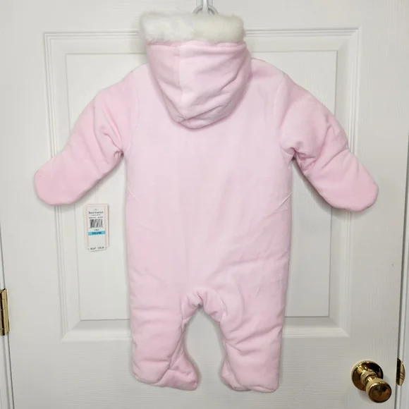 Baby Juicy Couture Winter Suit Bunting Pink Silver Sequin Heart Fur Hood NWT - Picture 5 of 12